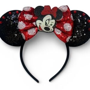 Disney Minnie Mouse Sequin Ears Headband Red and Black Girl one size colorful